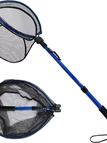 LBW Collapsible Fishing Net with Handle, Folding Kayak Net for Freshwater or Saltwater, Trout Catfish Bass Compact Rubber Landing Net