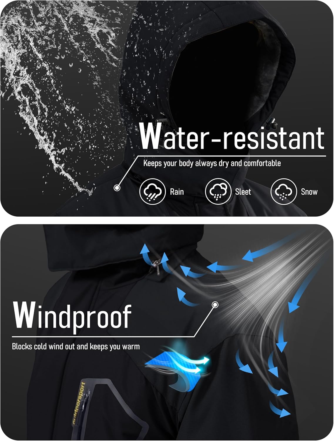 Men's Winter Coats Water Resistant Ski Snow Jacket Warm Fleece Jacket Parka Raincoats With Multi-Pockets - Image 2