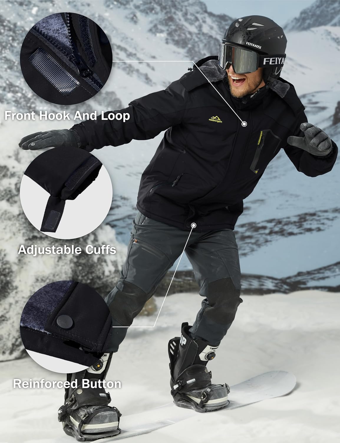 Men's Winter Coats Water Resistant Ski Snow Jacket Warm Fleece Jacket Parka Raincoats With Multi-Pockets - Image 6